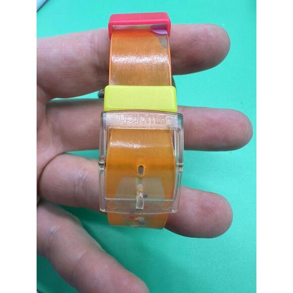 1990 Purple and Orange Swatch Scuba Skeleton Quartz Watch Swiss Made Wristwatch